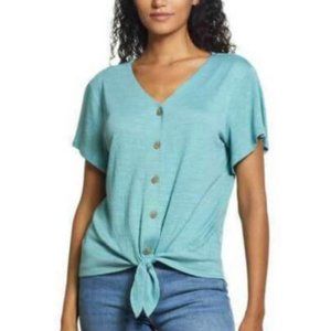 New!! Weatherproof Vintage Woman's Tie Front Blouse, Adriatic Heather Medium